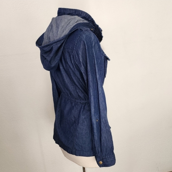 Chocolate USA Chambray Hooded Long Sleeve Shacket Blue Size S - Picture 5 of 15